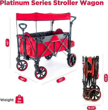 Creative Outdoor Push Pull All-Terrain Collapsible Folding Stroller Wagon for Kids, 150lbs Weight Capacity, Platinum Series, Beach, Park, Garden & Tailgate, (Red)
