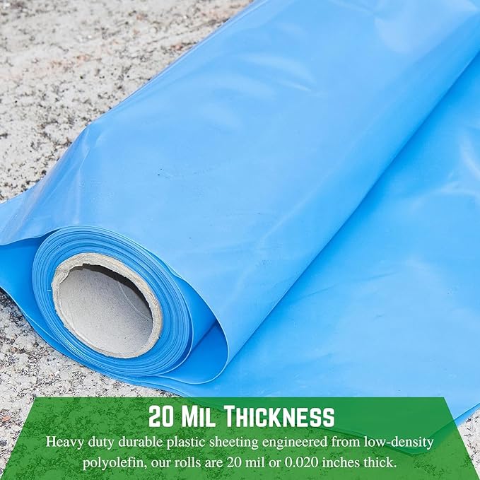Farm Plastic Supply - Concrete Vapor Barrier - 20 mil Heavy Duty Polyolefin Sheeting, Painters Tarp, Roll (12' x 150'), Blue