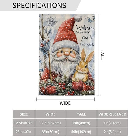 Christmas Gnome Rabbit Garden Flag Vertical Double Sided Outdoor Yard Flags 12.5x18 Inch Burlap Banners Vertical Double Sided for Outdoor Decor Lawn