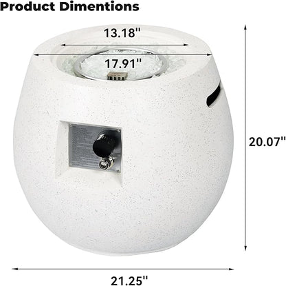 Outdoor Round Propane Fire Pit Table – Premium Terrazzo-Like MgO Finish, Sturdy & Waterproof Gas Fire Table with Glass Wind Guard for Patio, Garden & Backyard, Includes Rain Cover & Glass Beads