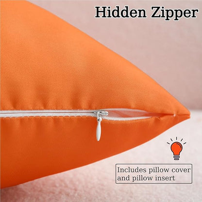 18" x 18" Throw Pillows, Outdoor Waterproof Pillows with Inserts, Square Decorative Pillows for Patio Furniture Garden Couch Sofa Home(Orange, Set of 4)