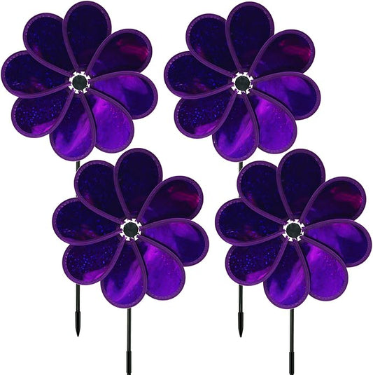 4PCS Flower Wind Spinner Sparkly Lawn Pinwheel 11.8 inch Garden Windmill for Garden, Party, Mardi Gras，Christmas Outdoor, Yard Decor