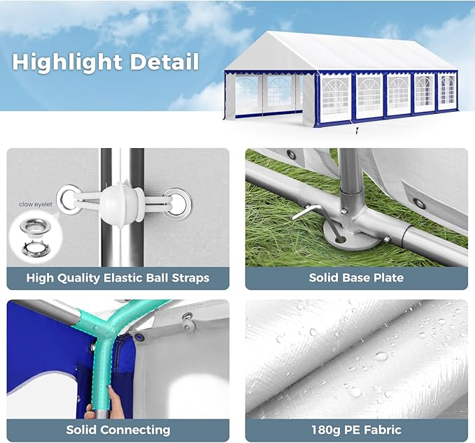 GREEN PARTY 16x32FT Party Tent Heavy Duty, Large Wedding Event Shelters with 4 Carry Bags & Removable Sidewalls, Outdoor Canopy Gazebo Commercial Tents for Parties Carport Garden Patio