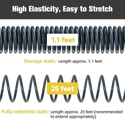Coil Hose,3/8" EVA Coil Garden Hose 25 FT,Curly Water Hose Lightweight with Brass Connectors,Recoil Garden Hose Includes 8-Pattern Spray Nozzle for Boat, Yard, Patio, Green