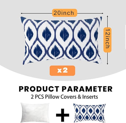 idee-home Outdoor Pillows with Inserts Included, Patio Outside Lumbar Pillows Waterproof Set of 2, 12 x 20 inch