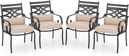 PHI VILLA Patio Dining Chairs Set of 4, Outdoor Chairs with Cushion and Pillow for Garden Lawn and Deck