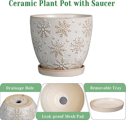 6.9 Inch Plant Pot with Drainage Hole and Saucer Ceramic Planter for Indoor Plant Flower Pot for Orchid Succulents Plants White