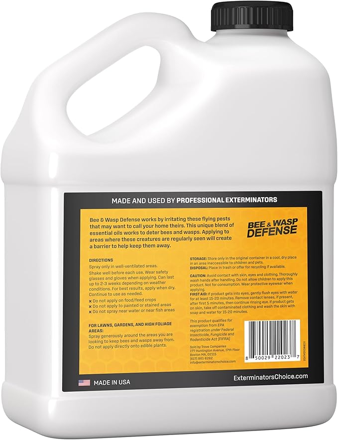 Exterminator’s Choice Bee Exterminator & Wasp Defense - 125 fl oz Cinnamon Scent - Natural Essential Oil Formula Keeps Bees Away Outside - Safe for Kids & Pets - Made in USA