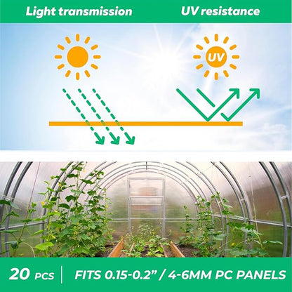 Polycarbonate Greenhouse Panels U Connector - 20 Pieces, 2ft Length, Prevent Dust, Rain & Moisture from Getting into Twin-Wall Panels, Fit 6mm or 4mm (0.2 in) Panels (U Connectors 6mm-2ft)