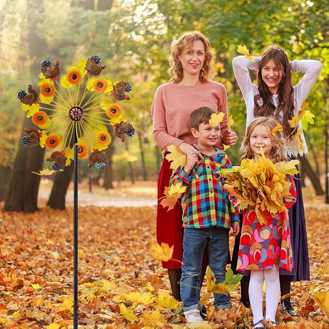 DREAMYSOUL Sunflower and Rooster Fall Wind Spinners, Outdoor Fall Decorations, Metal Kinetic Wind Spinners Chicken Farmhouse Garden Lawn Yard Decor, Fall Harvest Thanksgiving Gifts