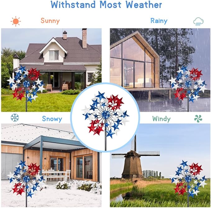 Outdoor Wind Spinner - Patriotic Metal Garden Spinners- Wind Sculptures July 4th Decorations for Garden, Yard 54 * 12.8 Inch