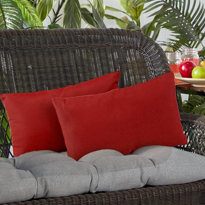 idee-home Outdoor Pillows with Inserts Included, Patio Outside Lumbar Pillows Waterproof Set of 2, 12 x 20 inch Red