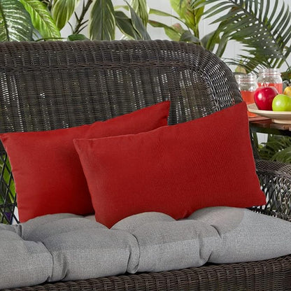 idee-home Outdoor Pillows with Inserts Included, Patio Outside Lumbar Pillows Waterproof Set of 2, 12 x 20 inch Red