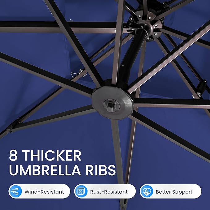 10x10 FT Cantilever Patio Umbrella with Base Included Double Top Outdoor Square Large Heavy Duty Aluminum Offset Umbrellas with 7 Level Tilt 360-degree Rotation for Pool Garden Deck,Navy