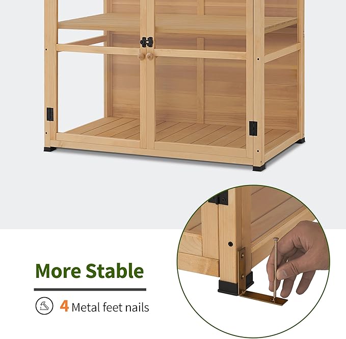 Macrout Wooden Cold Frame Greenhouse Cabinet Kit with Adjustable Shelf and Lockable Door, Fully Transparent Polycarbonate Greenhouse for Outdoor Indoor Use, 0718