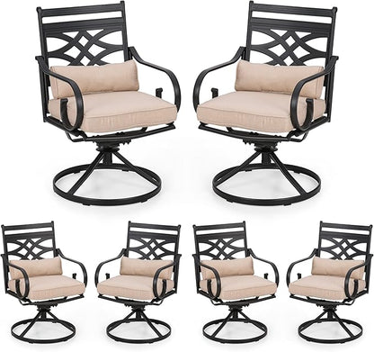 PHI VILLA Patio Dining Chairs Set of 6, Outdoor Swivel Chairs with Cushion and Pillow for Garden Lawn and Deck