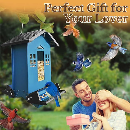 Squirrel Proof Bird Feeder, Bird Feeders Hanging for Outdoors 6 Lbs Seed, Wild Metal Birdfeeder for Small Birds, Cardinal, Outside, Garden (Blue)