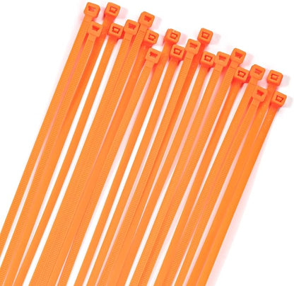 XINGO 100PCS Cable Zip Ties Heavy Duty, Premium Nylon Plastic Wire Ties with 50 Pounds Tensile Strength, Self-Locking Black Nylon Zip Ties for Indoor and Outdoor (12 inch, Orange)