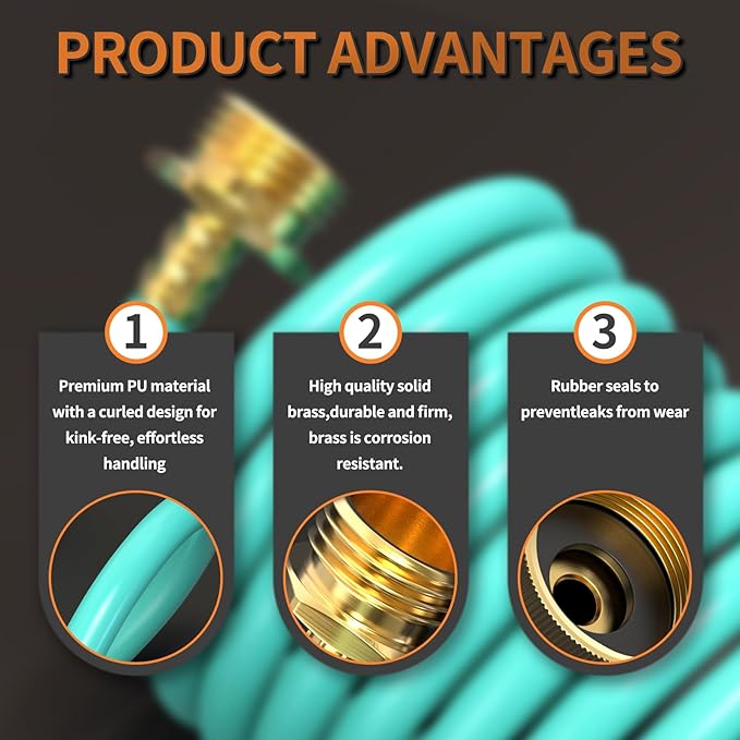 GASHER 25FT PU Recoil Garden Water Hose with 3/4"Inch Brass Fittings Retractable, Swivel Female for Boating, Pool & Spa, RV, Home and Garden（Blue)