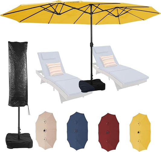 Sundale Outdoor 15ft Large Patio Umbrella with Base Included and Umbrella Cover, Outdoor Double-Sided Umbrella