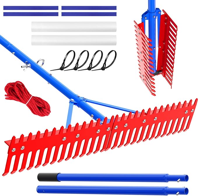 Lake Rake,Pond Rake Aquatic Weed Rakes,Large Heavy Duty Aluminum Aquatic Rakes with 7" Metal Tines 11FT Extension Handle,26FT Rope and Float for Removal of Weeds,Leaves(Patents Pending)