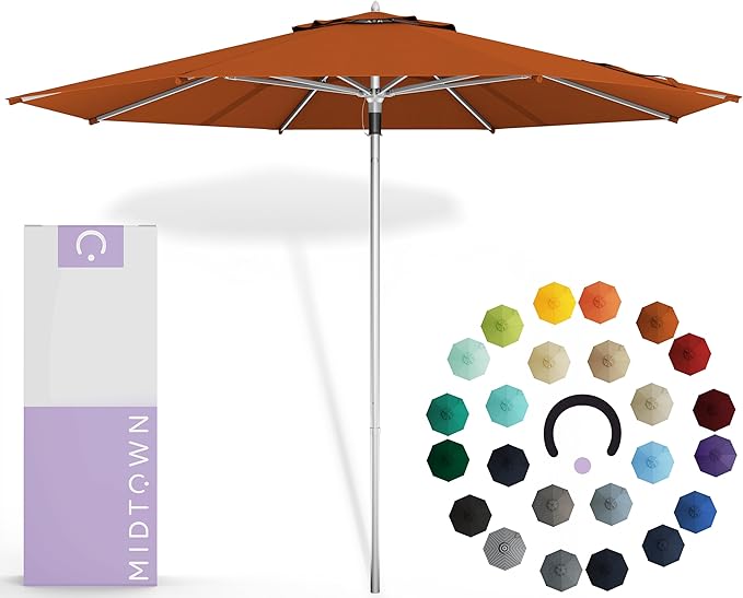 Midtown Umbrellas Push Pop Sunbrella Umbrella 9 Feet Outdoor Umbrella in Terracotta Acrylic - Patio Umbrella, Backyard Umbrella, Garden Umbrella, Picnic Table Umbrella & Pool Umbrella - Black Pole