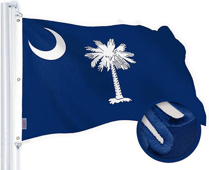 G128 South Carolina SC State Flag | 5x8 Ft | StormFlyer Series Embroidered 220GSM Spun Polyester | Embroidered Design, Indoor/Outdoor, Brass Grommets, Heavy Duty, All Weather