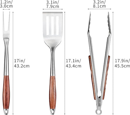 FJNATINH Heavy-Duty Grilling Accessories Rose Wooden BBQ Grilling Tools Set,Outdoor Grill Set with Spatula, Fork & Tongs,Essential Accessories for Barbecue & Grill. Ideal Gift for Men