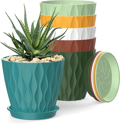 4 Inch Plant Pots, 6 Pack Indoor Flower Pots, Planters with Drainage Holes and Trays for Orchids, Violets, Succulents, Herbs, and Other Plants,Corolful