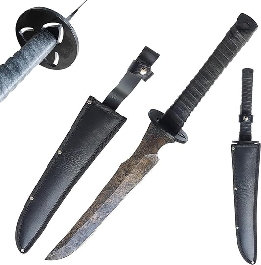 Full Tang Carbon Steel Machete Sword with Leather Sheath for Practice, Outdoor Use, Collection-20.5 Inch
