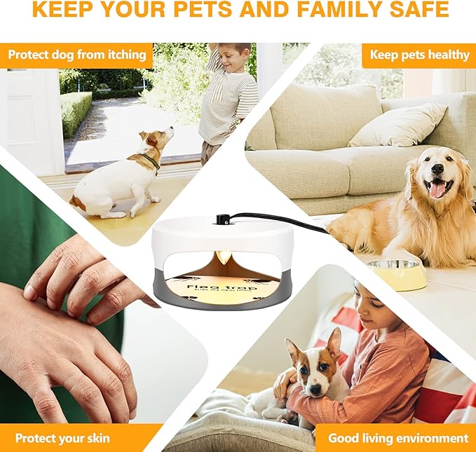 Flea Traps for Inside Your Home 2 Packs, Flea Trap for Indoor, Bed Bug Killer with Sticky Pads & Light Bulb Replacement, Natural Flea Infestation Treatment