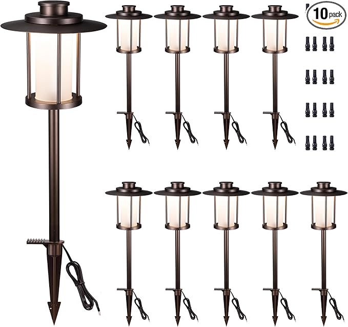Pathway Landscaping Lighting Low Voltage, 5CCT Adjustable Setting Garden Path Light LED 12V, Outdoor Waterproof Walkway Lights, 5W 150LM ORB All Aluminum for Outside Patio Yard (10 Pack)