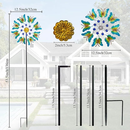 Viveta 2Pack Garden Wind Spinners,Outdoor Metal Butterfly Wind Sculpture, Windmill Wind Spinner for Outdoor Yard Patio Lawn & Garden,12.5''Dia