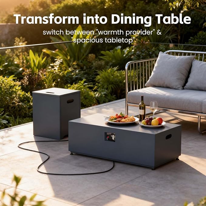 42" Propane Outdoor Fire Pit Table, 55,000 BTU Rectangular Aluminum Firepits with Tank Table and Waterproof Cover