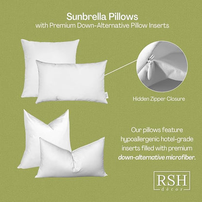 RSH DECOR: Sunbrella Square Throw Pillows Set of 2 | 20" x 20" | Water and Fade-Resistant Performance Fabric | Outdoor Pillow Covers with Down-Alternative Inserts | Canvas Macaw