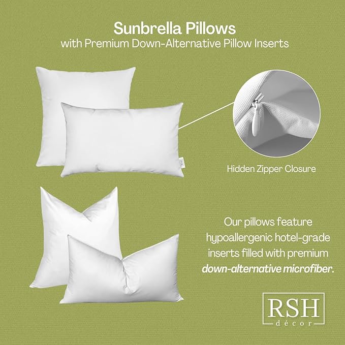 RSH DECOR: Sunbrella Lumbar & Square Pillows Set of 4 | 20" x 12" & 17" x 17" | Water and Fade-Resistant Performance Fabric | Outdoor Throw Pillows for Patio Furniture | Milano Cobalt