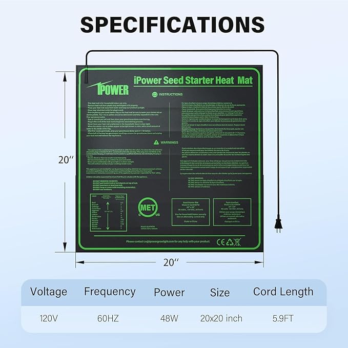 iPower 20" x 20" Seedling Heat Mat and LCD Digital Thermometer Combo, Warm Hydroponic Heating Pad for Germination, Indoor Gardening, Greenhouse, Black