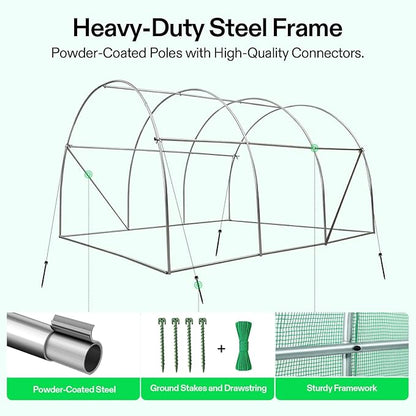 VIVOSUN 10x7x7 Ft. Large Walk in Greenhouse, Greenhouse Tunnel, Garden Plant Hot House with Green PE Cover, Roll-up Zipper Door and Window for Outdoor