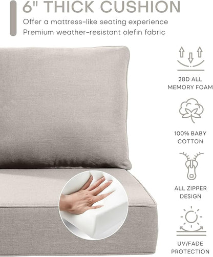 Luxury 24x24x6 Inch Outdoor Chair Cushions Set of 4 - Heavy Duty Water-Resistant Comfortable Cushion for Patio Furniture Set Dining Gliding Rocking Chairs Loveseat L-Shape Sofa - Beige