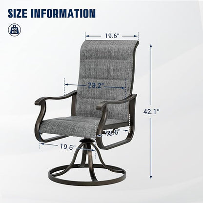 UDPATIO Patio Swivel Dining Chairs Set of 2, Outdoor Dining Chairs High Back with Padded All Weather Breathable Textilene, Metal Rocking Frame for Lawn Garden Backyard, Dark Grey