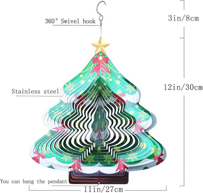 Christmas 3D Wind Spinners Ornament, 12in Large Stainless Steel Outdoor Christma Tree for Winter Indoor Garden Yard Crafts Ornaments Decoration(Chrismas Tree)