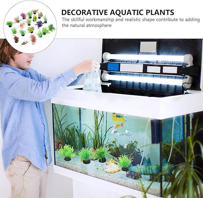 20pcs Fish Tank Decorations Set Aquarium Plants, Colorful Artificial Decor - Mini Plastic Water Plants Grass Accessories for Betta Goldfish Turtle, Random Color