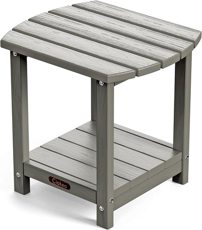 Ciokea Adirondack Outdoor Side Table, 2-Tier Sturdy Patio End Table Weather Resistant, Morden Side Table for Patio, Pool, Porch, Grey