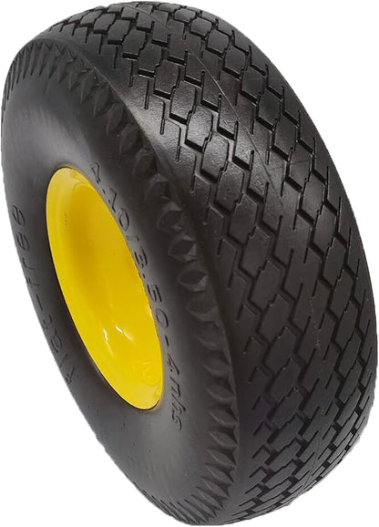 Flat Free 4.10/3.50-4 Hand Truck Tire with 3/4 Axle Bore, 2.2” Offset 10 inch Solid Tire Replacement for Hand Truck/Wagon/Garden Cart/Wheelbarrow/Dolly/Lawnmower (Set of 2) (2.2“ Offset)