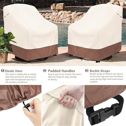 Outdoor Swivel Chair Cover 2 Pack,Outdoor Furniture Patio Chair Covers Waterproof Clearance,(33"W x 35"D x 38.5"H) Outdoor Lawn Patio Furniture Covers,Beige & Brown