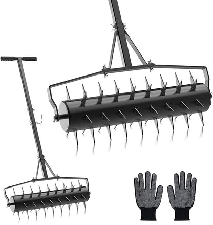 Seeutek 23 Inch Rolling Lawn Aerator - Upgraded Heavy Duty Aerator Lawn Soil Penetrator Spikes w/ 3 Adjustable Height Handles, Manual Aerator Lawn Tool for Garden Yard
