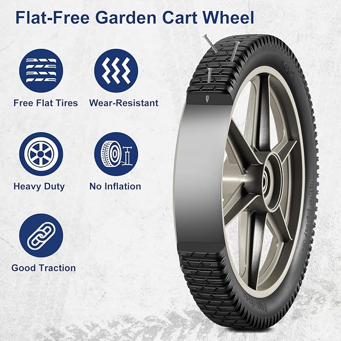 MaxAuto 14 x 1.75" Spoked Plastic Wheel with Tire Replacement for Craftsman Mower, Wheelbarrow, Trimmer, Push Mower, Pressure Washer, 1.75" Offset Hub Length,1/2" inside Bearing, 2 Pack