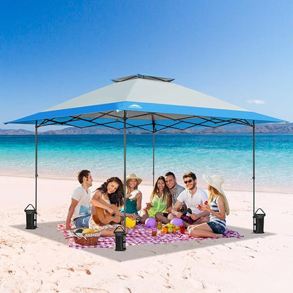 EAGLE PEAK 13x13 Straight Leg Pop Up Canopy Tent Instant Outdoor Canopy Easy Single Person Set up Folding Shelter w/Auto Extending Eaves 169 Square Feet of Shade (Light Blue)