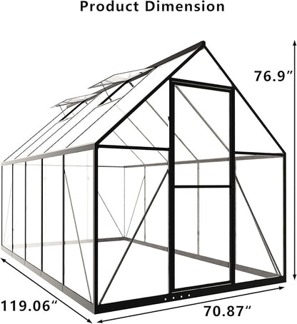 HOOYEAH Green Houses for Outside, 6x10x6.4 FT Polycarbonate Greenhouse with Lockable Door, Heavy Duty Winter Greenhouses for Outdoors, Aluminum Sunroom Plant Care House
