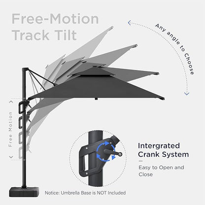 10x10 FT Cantilever Patio Umbrella with Led Lights Double Top Outdoor Square Heavy Duty Offset Umbrellas 360°Rotation Free-motion Track Tilt Windproof for Pool Deck Garden, Grey